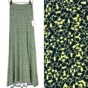 LULAROE Maxi Skirt Geo Abstract Yellow Navy Boho Kaleidoscope Modest XXS NWT